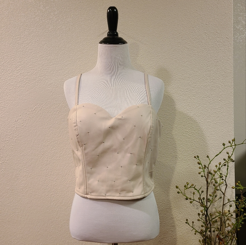 Say What? Cream Faux Leather Crop Top Size XL